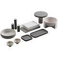 Modern Home Tabletop Decorative Ornament Set With Bowls Trays Books And Cylindrical Decor