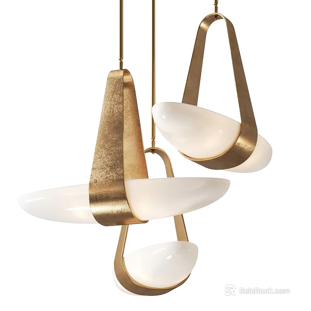 Contemporary Modern Chandelier Featuring Gold Metal Structure And White Shade Unique Design 3d model 