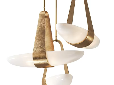 Contemporary Modern Chandelier Featuring Gold Metal Structure And White Shade Unique Design 3d model