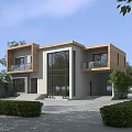 Modern Detached Villa Exterior Design With Large Glass Windows Wooden Panels Balconies And Surrounding Greenery