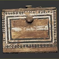 Ancient Egyptian Style Wooden Box On Legs With Colorful Geometric Patterns And Lid