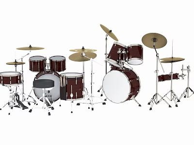 Classic Wooden Drum Set Musical Instrument With Multiple Drums Cymbals Stands And Pedals 3d model