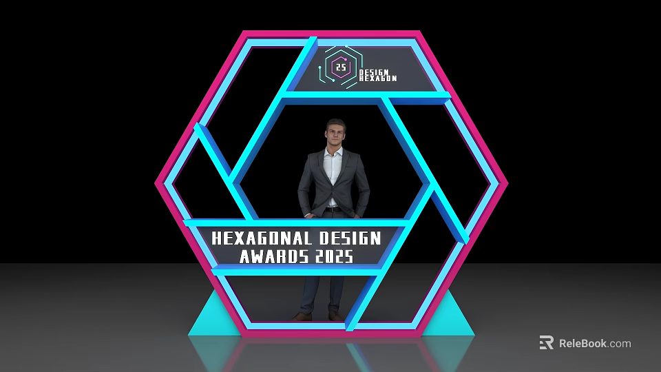 Hexagonal Design Awards 2025 Photo Spot With Neon Lighting Structure And Modern Design 3d model 