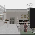 Modern Living and Dining Room Interior With White Sofa Green Walls Chandelier Decorative Paintings