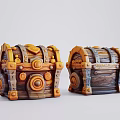 Carved Decorative Treasure Chests with Wooden Bodies and Metal Accent Details