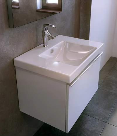 Modern White Bathroom Sink with Silver Faucet and Gray Tile Floor 3d model
