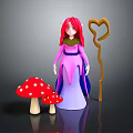 Magical Fairy With Red Hair Pink Purple Dress Red White Spotted Mushrooms Heart Shaped Staff