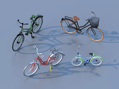 Colorful Bicycles Collection With Green Black Red Blue And Various Styles 3d model
