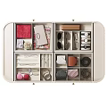 Beige Striped Jewelry Cabinet with Transparent Top Cover and Multiple Drawers for Jewelry Storage