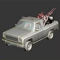Gray Pickup Truck With Mounted Machine Gun On Cargo Bed 3d model