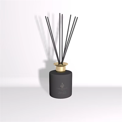 Black Reed Diffuser Aromatherapy Bottle With Gold Lid And Fragrance Sticks 3d model