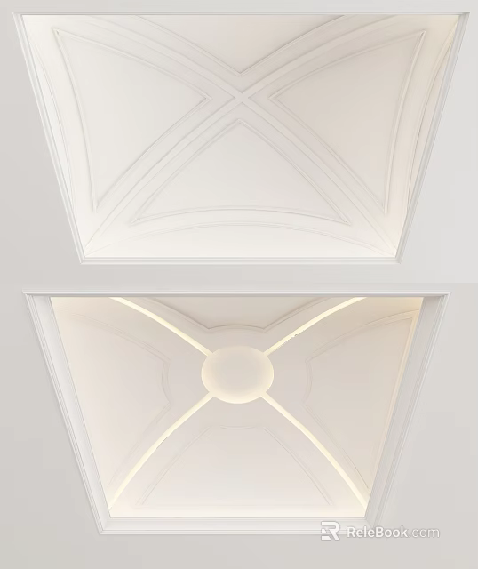 Modern Ceiling Design Featuring White Geometric Patterns Triangular Molding And Central Circular Light 3d model