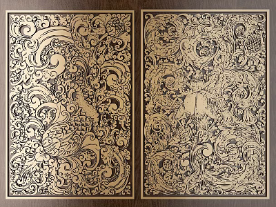 Artistic Intricate Carvings On Dark Wooden Decorative Panels With Classic Patterns 3d model