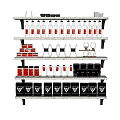 Multi tiered wall mounted storage shelf with organized bottles jars cups and containers 3d model