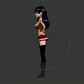 3D Anime Character Model Wearing Red Bow Brown Top Red Skirt And Black Thigh Highs