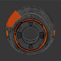 Orange And Black Cable Spools With Sharp Label On White Background