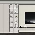 Modern TV Wall Interior Design With Light Colored Display Shelves And TV Stand