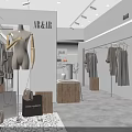 Modern Clothing Store Interior With Mannequin Hanging Clothes And Decorative Plants