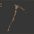 Medieval Scythe Weapon With Long Handle Red Accents And Curved Blade