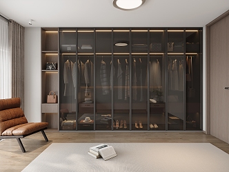 Modern Minimalist Bedroom Lounge Chair Wardrobe 3d model