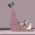 Pink Flower Arrangement with Moon Shape Decoration and Happy Card on Pink Background