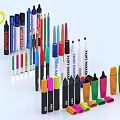 Collection of Various Pens Including Markers Colored Pencils in Vibrant Colors and Stylish Designs