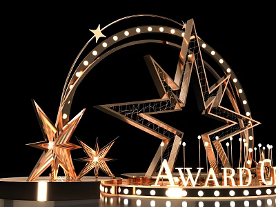 Glamorous Photo Spot With Golden Stars Illuminated Arch And Lighting Decorations 3d model Glamorous Photo Spot With Golden Stars Illuminated Arch And Lighting Decorations 3d model