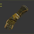 Black Mechanical Glove With Red Accents Blue Details And Metal Rings Design