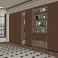 Modern Wooden Bookcase With Shelves Books Decorative Items And Drawer In Elegant Room