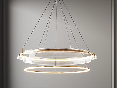 Modern Circular Chandelier With Double Ring Gold Frame Transparent Shade And Warm Light 3d model