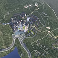 Aerial Planning of Mountainous Area Integrated Development with Buildings Roads Green Spaces and Waterbody