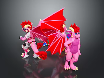 Game Movie Pink Dragon Characters With Red Wings And Mechanical Elements 3d model