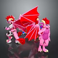 Game Movie Pink Dragon Characters With Red Wings And Mechanical Elements