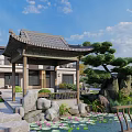 Traditional Chinese Garden Landscape With Pond Pavilion Courtyard And Lush Greenery