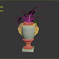 Elegant White Marble Vase With Golden Ornate Base And Green Purple Foliage