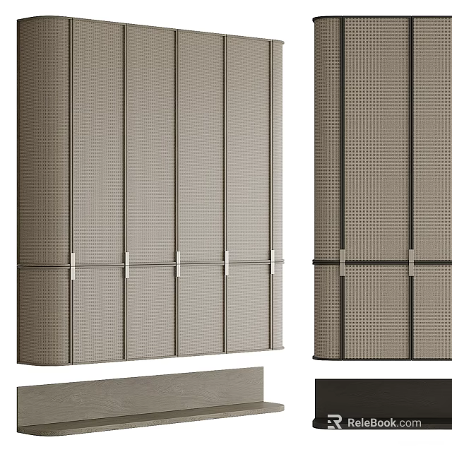 Modern Minimalist Wardrobe With Light Wood Tone Vertical Striped Design And Metal Accents 3d model 