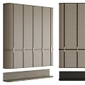 Modern Minimalist Wardrobe With Light Wood Tone Vertical Striped Design And Metal Accents
