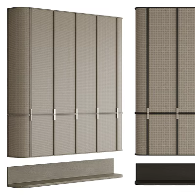 Modern Minimalist Wardrobe With Light Wood Tone Vertical Striped Design And Metal Accents 3d model