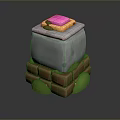 Scenic Stone Tower Structure with Brick Base Green Moss and Colorful Top Square