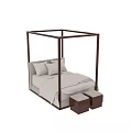 Modern Four Poster Double Bed With Wooden Frame White Bedding And Footstools