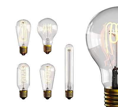 Vintage Clear Glass Light Bulbs With Different Filament Shapes And Gold Bases 3d model
