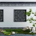 Traditional Courtyard Garden With Carved Decorations Pine Tree And Lotus Water Feature