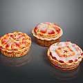 Three Decorative Homemade Pies With Golden Crust And Red Fruit Toppings