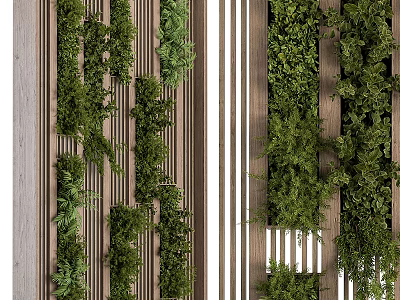 Vertical Green Wall With Diverse Plants And Wooden Panels 3d model