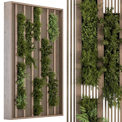 Vertical Green Wall With Diverse Plants And Wooden Panels 3d model