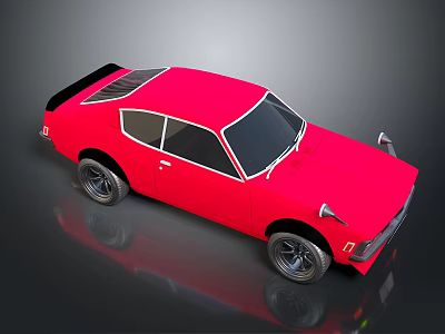 Vintage Red Two Door Sports Car With Black Roof And Shiny Wheels 3d model