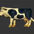 White And Blue Spotted Cow Model With Yellow Horns On Dark Surface