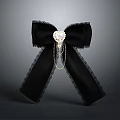 Elegant Black Decorative Bow With Lace Trim White Gem Center And Pearl Chain
