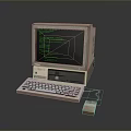 Vintage Computer System With Monitor Keyboard Mouse And Green Code 3d model