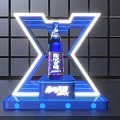 Stylish Beer Bottle Display With Blue Neon X Shape And Illuminated Base 3d model